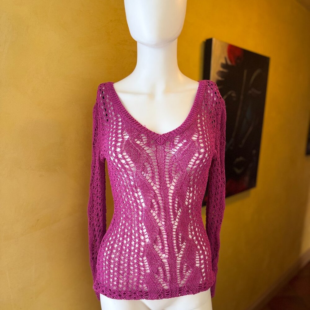 Bebe Vintage Y2K Open Knit Hot Pink Sweater – Size Small